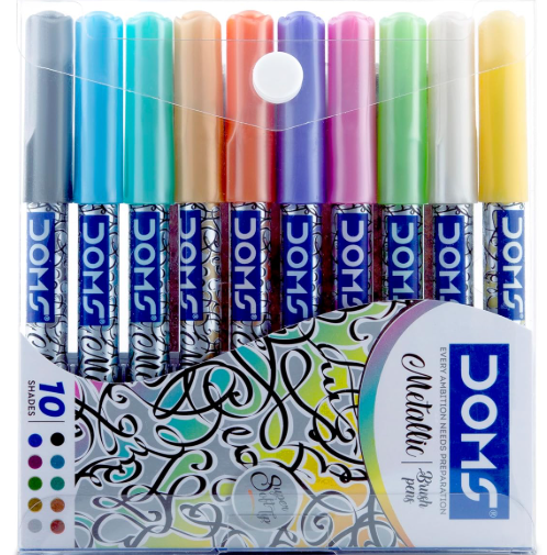 DOMS Metallist Series Metallic Brush Pen (10 Assorted Shades)